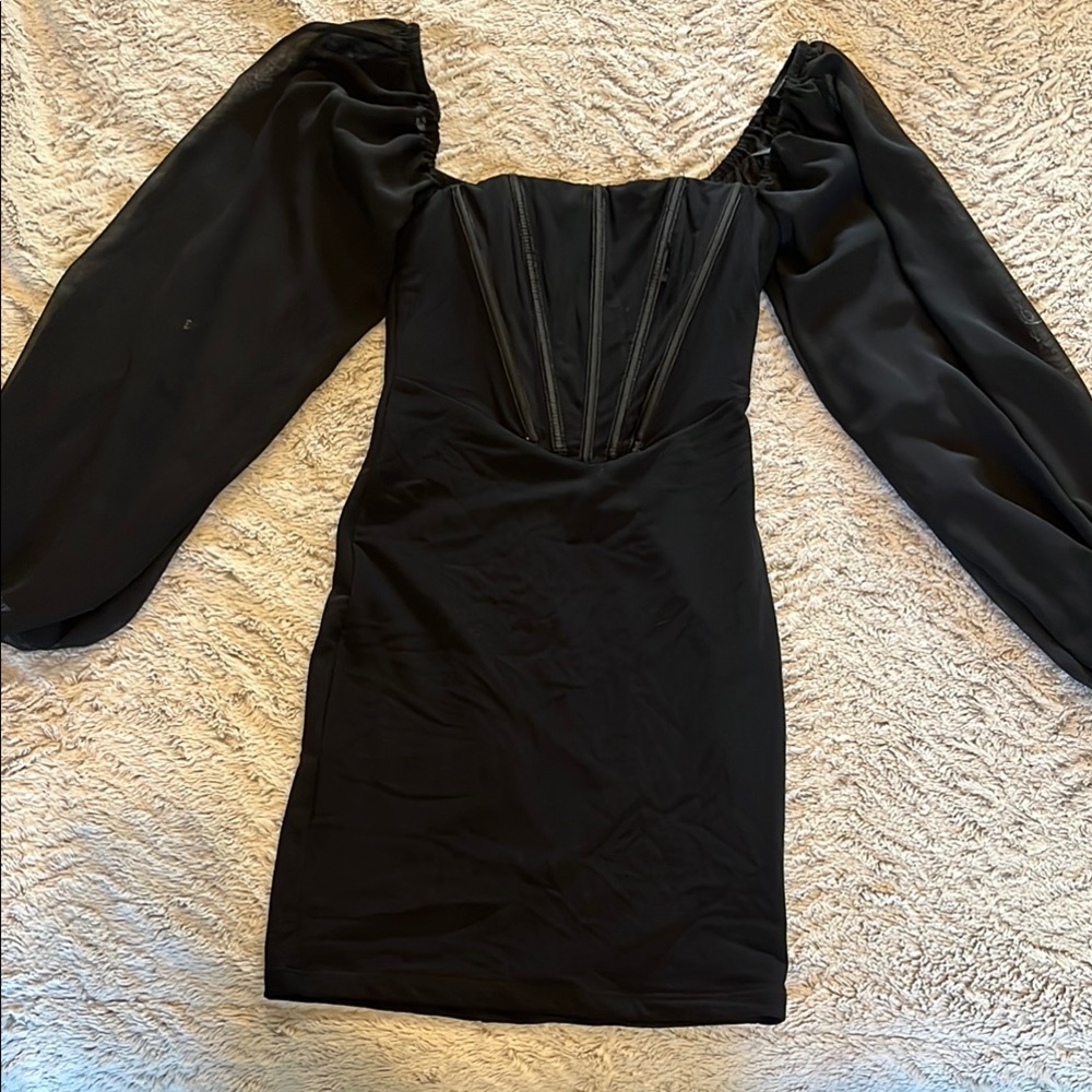 Hello Molly Black Sheath Dress with Bishop Sleeves